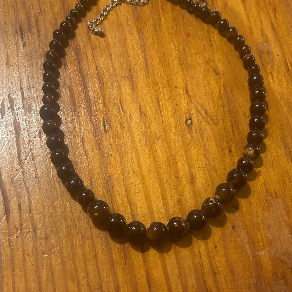 Vintage wood beaded necklace very pretty brown